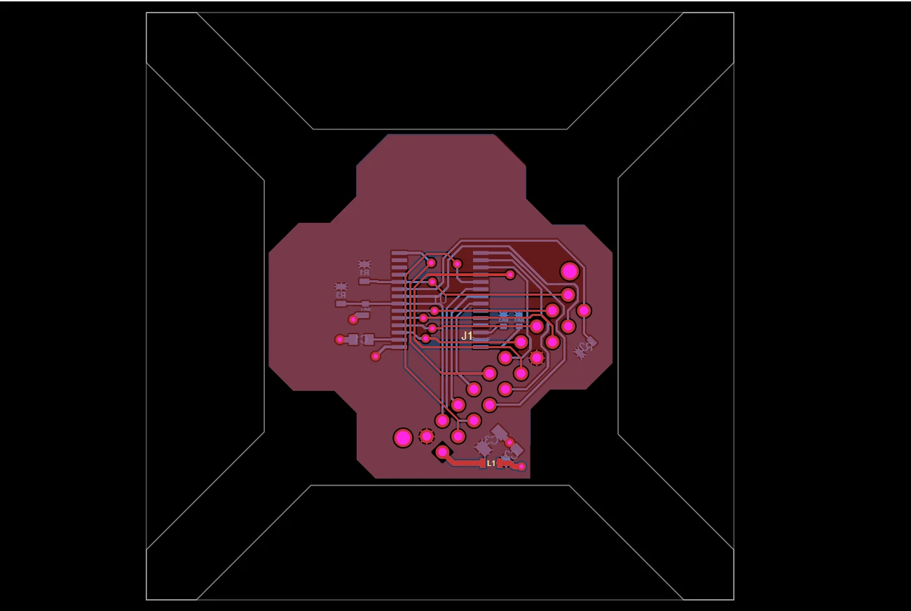 The whole Allegro board in the layout tab: outline, centre pour and connector pads